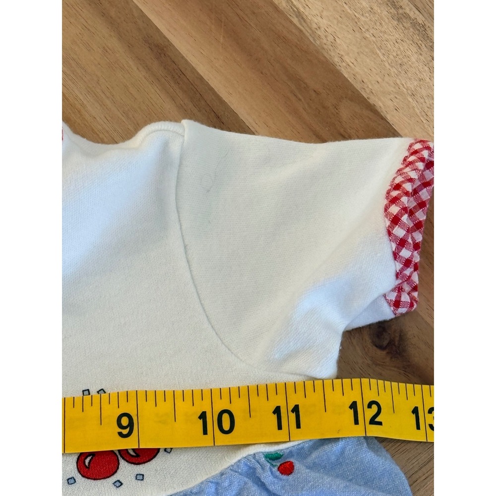 VTG Baby Girls Cherry Ruffle Tiered Dress White Blue/Red Gingham Summer 6 Month - Picture 4 of 5